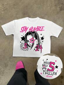 Manfinity Roghcode 男式口号与人物图案圆领短袖休闲 T 恤 - 白色 - 查看 1