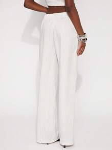 SHEIN Unity Pantalones de primavera con raya de gallo de pierna ancha, pantalones casuales de oficina de negocios de verano, trajes de invitada de boda, ocasiones especiales, cenas y bailes de graduación para mujer