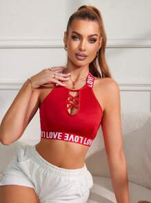 1 pieza Sujetador inalámbrico para mujer con diseño de letra y espalda cruzada