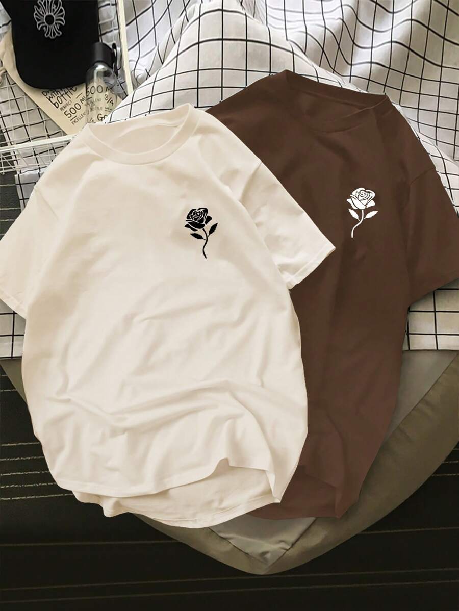 Claim Dot Men's Casual Rose Print Short Sleeve T-Shirt Men Men Tee Shirts Men T Shirts T Shirt Pack Men T Shirt Pack - Multicolor - View 1