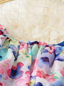 SHEIN LUNE Plus Size Ditsy Floral Chiffon Off Shoulder Cinched Waist High-Low Maxi Dress, Elegant Country Style