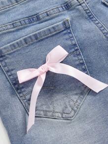 ROMWE Kawaii Quần short denim thường ngày mùa hè cỡ lớn có trang trí nơ - Màu xanh lam - Xem 2