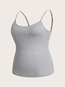 SHEIN Essnce Plus Size Women's Clothing Four Seasons Casual Versatile Basic Comfortable Long Black Camisole 2 Packs, Fall Women Clothes, Curv Tops, Black Tops, Women Top - Light Grey - View 8