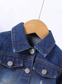 Chaqueta vaquera desgastada azul oscuro de denim hecha a mano y teñida vintage de colores para niñas bebé - Azul lavado oscuro - Ver 3