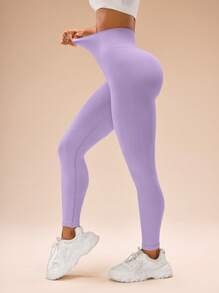Sovereign Charm 纯色弹力腰紧身瑜伽紧身裤，适合运动 - 紫羅蘭色 - 查看 4