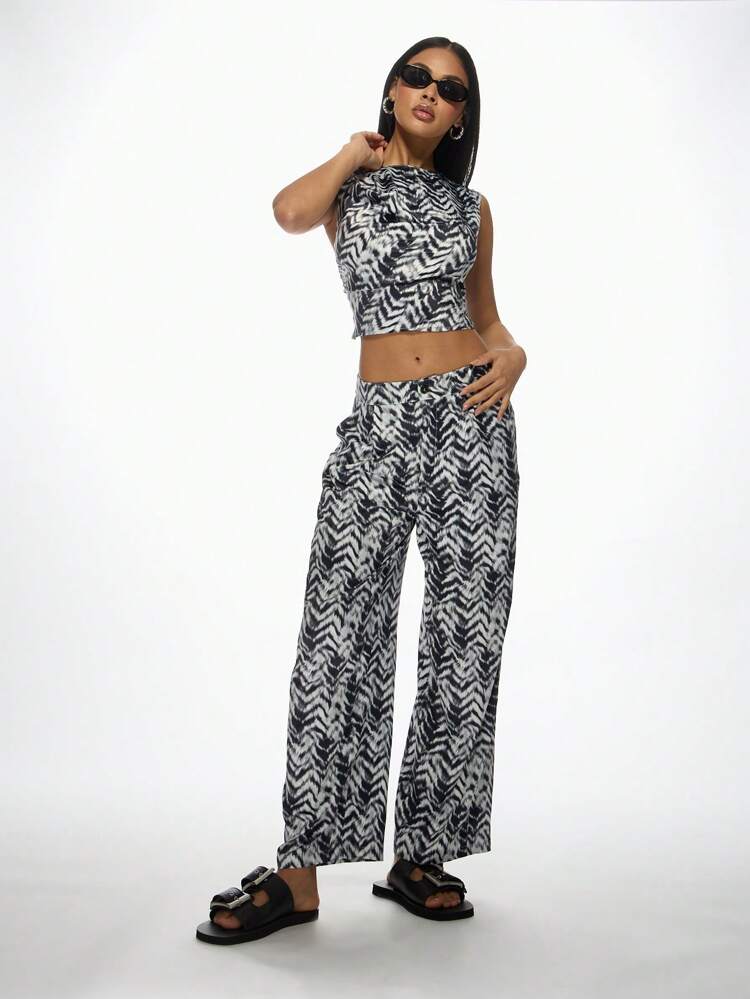 MISSGUIDED Zebra Print Co-Ord Set Sleeveless Crop Top High Waist Wide Leg Pants Matching Two Piece Outfit Summer Street Style Festival Fashion