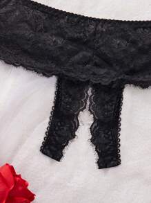 2 件套女士蝴蝶结装饰性感钢圈文胸套装，坏蛋造型 - 黑色 - 查看 3