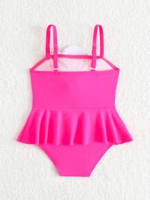 女婴简约时尚休闲日常分体式泳衣，花卉公主风格连衣裙 - 彩色 - 查看 3