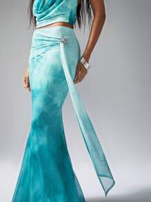 MISSGUIDED Chân váy Maxi xếp nếp có chi tiết buộc bên hông hiệu ứng ombre mặc đi nghỉ ở bãi biển trang trọng cho buổi tiệc tối mùa hè váy dài bồng bềnh - Nhiều màu - Xem 4
