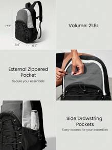 GLOWMODE Training Outdoor Wandern Rückzug Elastischer reflektierender Kordelzug Seitentasche mit Kordelzug Innentasche mit Reißverschluss Rucksack