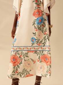 CAJUNI Women's Boho Elegant Floral Print Deep V-Neck Ruffle Sleeve Dress, Holiday & Casual Summer Dress - Multicolor - View 7