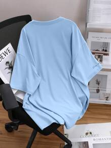 Manfinity Homme Camiseta de manga corta con cuello redondo para hombres, con estampado de letras básico, informal para uso diario