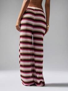 MISSGUIDED Pantalones de playa de ganchillo con diseño de zigzag, pantalones anchos de estilo bohemio y festival, ropa de resort, vacaciones de verano, loungewear, estilo retro