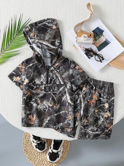 2 件男童休闲短袖上衣和短裤套装