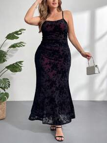 Firerie 大码优雅休闲度假约会夜派对海滩度假正式晚宴植绒拼接弹力吊带褶皱长裙女式春夏