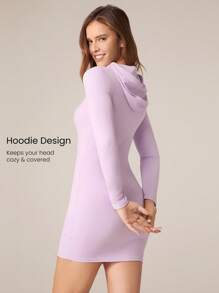 GLOWMODE Vestido casual deportivo de manga larga con cuello, unicolor, ajustado y de largo mini para mujer
