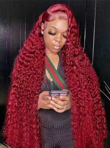 Perruque de cheveux humains à lacets frontaux bouclés frisés Bordeaux 99J 13x4, perruque à lacets frontaux transparents de couleur vin rouge 99j bouclée 13x4 pour femmes