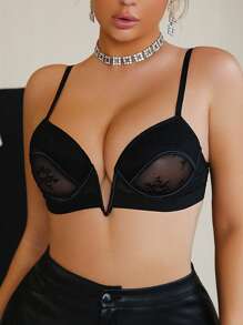 Sujetador de lencería sexy minimalista de unicolor con tirantes finos y ajustado para mujer