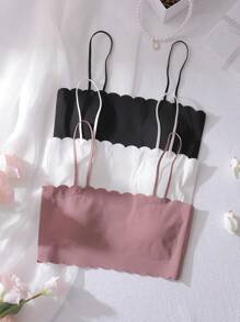 Set de 3 bralettes sin costuras, suaves y cómodos con almohadillas, en negro y blanco, para niñas preadolescentes