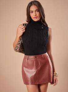 Forever 21 Ladies Faux Crocodile Texture Mini Skirt - Brown - View 5