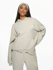 MISSGUIDED Msgd Studio 超大套头连帽衫运动家居服街头休闲优质运动衫，带袋鼠口袋，秋冬必备舒适运动休闲 - 淺灰色 - 查看 6