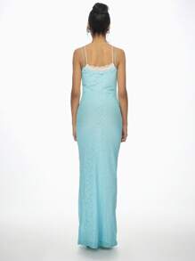 MISSGUIDED Elegant Double Layer Lace Bodycon Maxi Dress With Scalloped Trim Perfect , Evening Parties Proms Occasions Formal Events Summer Wedding Guest Dress - Blue - View 2