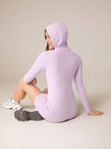 GLOWMODE Vestido casual deportivo de manga larga con cuello, unicolor, ajustado y de largo mini para mujer