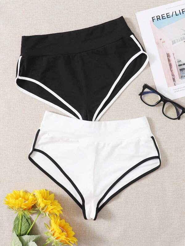 SHEIN EZwear 2 pachete de pantaloni scurți pentru femei Color Block