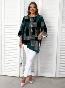 EMERY ROSE Plaid Print Casual Simple All-Over Printed Plus Size Shirt, Spring And Autumn Chic Blouses For Women - Multicolor - View 4