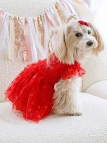 PETSIN Red Heart Mesh Princess Dress, Valentine's Day Costume/Outfit, Fits Cats And Dogs - Red - View 5