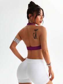 Easithlete Women's Solid Color Halter Sports Bra, For Everyday Fitness - Red Violet - View 1