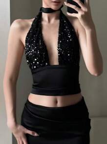 INAWLY 女士简约时尚休闲日常黑色吊带上衣