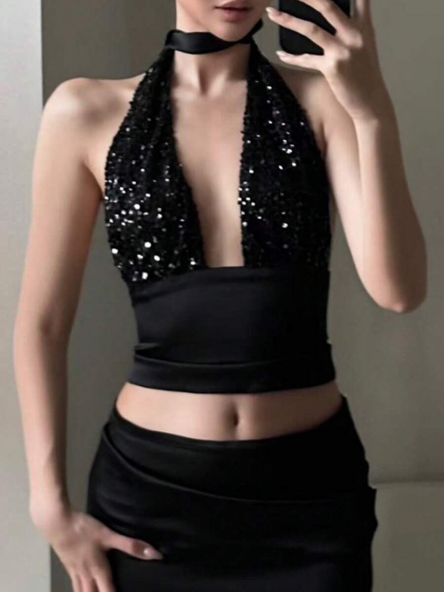 INAWLY 女士简约时尚休闲日常黑色吊带上衣