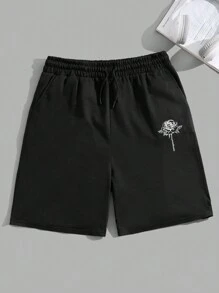 RueChic Shorts regulares para hombre con cordón y estampado de rosas en algodón