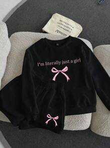 Slaydiva Slogan Graphic Sweatshirt & Shorts - Black - View 3