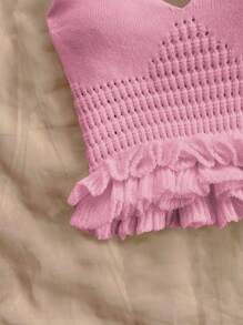 Soleia Áo len cổ yếm hở lưng viền bèo nhún giản dị - Hồng - Xem 4