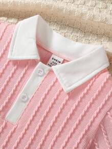 2pcs Baby Girls Vertical Striped Front Button Shirt And Shorts 2 Pieces Set, Fashionable Spring/Summer