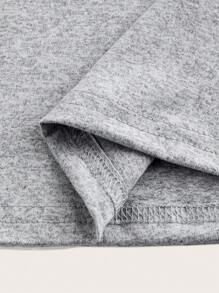 SHEIN Essnce 2 件套女士洛杉矶口号图案长袖紧身圆领 T 恤和高腰打底裤，适合春秋季节 - 淺灰色 - 查看 3