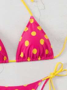 Swim Mod 2026 Spring/Summer Women's Spaghetti Strap Halter White Base Pink Polka Dot Random Print Sweet Cute Side Tie Thong Bikini Two Pieces Swimsuit