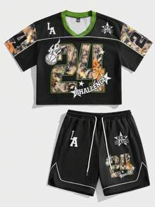 Manfinity VCAY 2pcs/Set Men's Loose Fit Digital Print Short Sleeve T-Shirt Set, Suitable For Summer