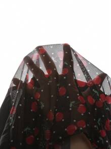 SHEIN EZwear Women's Cherry Print Patchwork Sleeveless Bodysuit - Multicolor - View 7