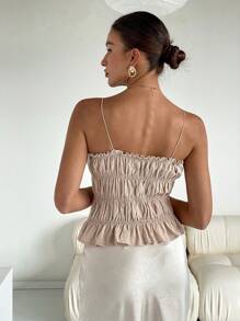 Siren Gaze Women Solid Color Spaghetti Strap Front Tie Casual Tank Top Summer - Apricot - View 7