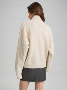 Ontre Long Sleeve Turtleneck Old Money Style Sweater, Women Fuzzy Cashmere Feel Sweater, Cozy Homewear, Milky White Color, Suitable For Spring - White - View 8