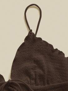 SHEIN Essnce 女士纯色前系带短款吊带背心，适合度假 - 咖啡棕 - 查看 5