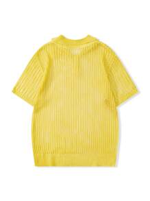 Manfinity Hypemode Men's Plain Front Button Short Sleeve Casual Knitted Top - Yellow - View 3