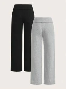 SHEIN EZwear 2 chiếc quần ống rộng cạp cao đơn giản cho nữ, thích hợp cho mùa hè - Nhiều màu - Xem 2