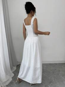 Airlisse Geborduurde effenkleurige getailleerde lijfjejurk met geplooide buste, strik aan de voorkant, ruchezoom, knoopsluiting in de taille, uitlopende jurk, elegante sexy bohemian stijl voor feestjes, vakantie, lente/zomer