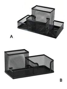 1 Pack Desk Organizer Desktop Mesh Pen Pencil Holder Caddy With 4 Compartments, Office Home School Classroom Accessories Cool Supplies Black Back To School