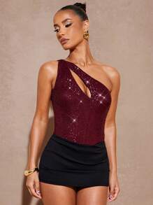 Hauture Body sin mangas con parches de lentejuelas y espalda descubierta para mujer