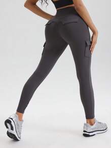SHEIN Solid Color Casual Sports Leggings, Minimalist & Fashionable For Everyday Wear - Dark Grey - View 1